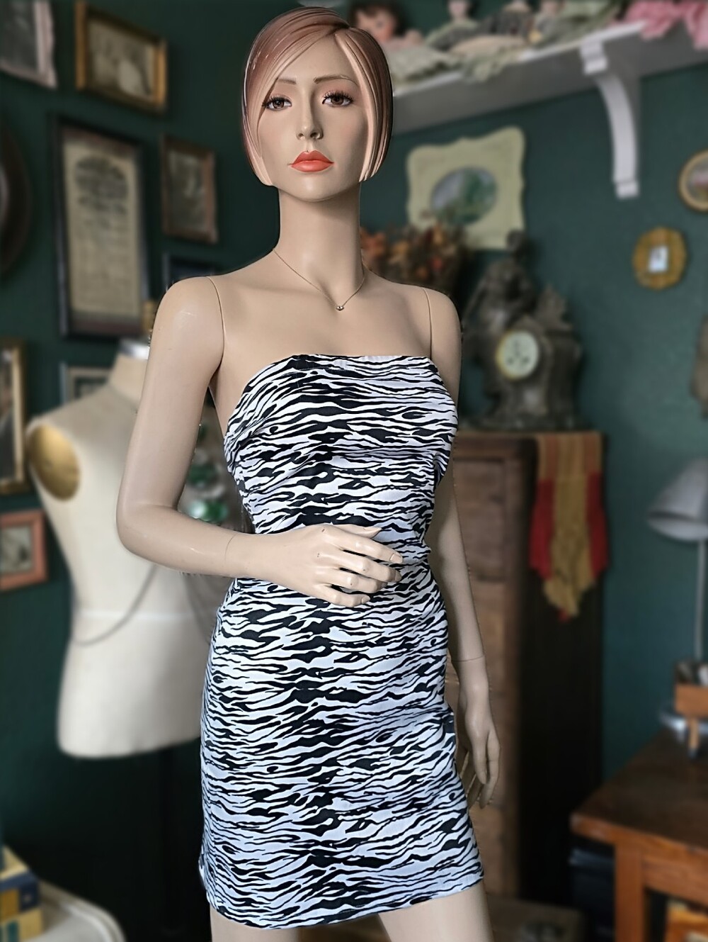vintage 90's y2k 579 zebra print bodycon tube dress women's XS stretch